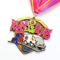 Medal Factory Customized Logo Enamel Running Metal Medals With Ribbon